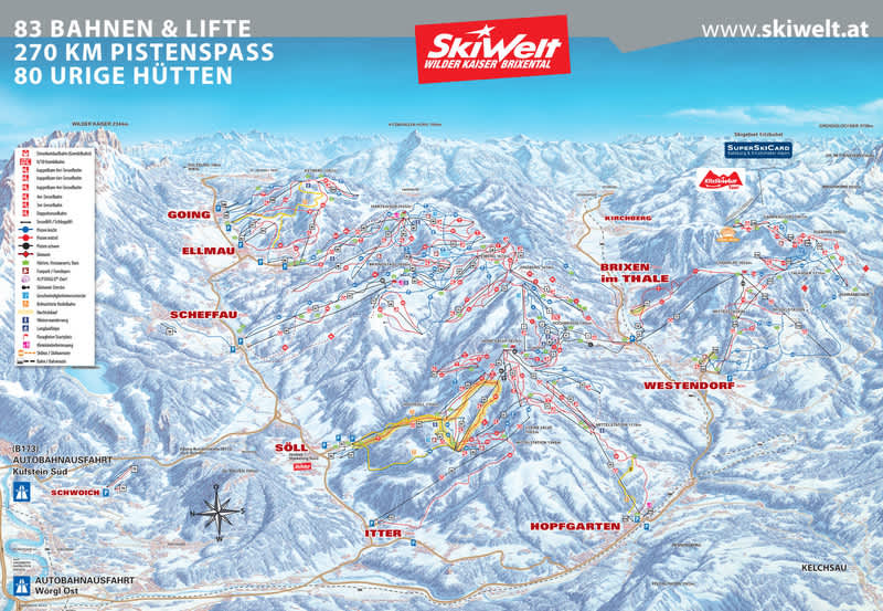 Austria Skiwelt Wilder Kaiser Brixental Area Piste Map 
