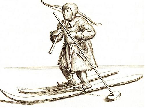 Ski Total | Sami man with crossbow and skis in 1674